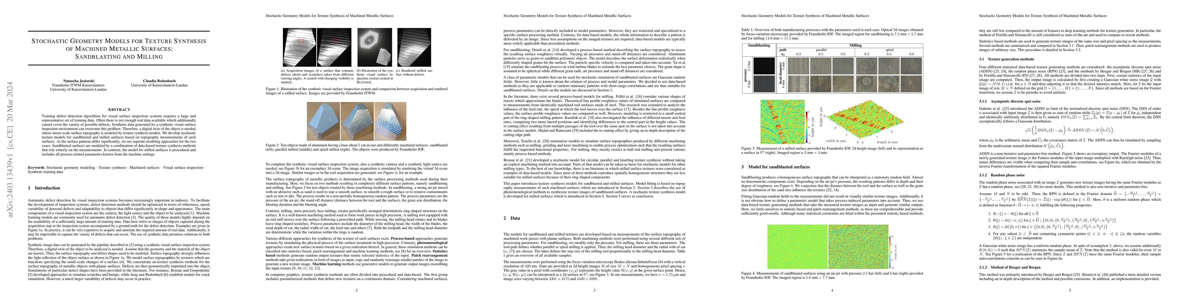 Thumbnail for Stochastic Geometry Models for Texture Synthesis of Machined Metallic
  Surfaces: Sandblasting and Milling