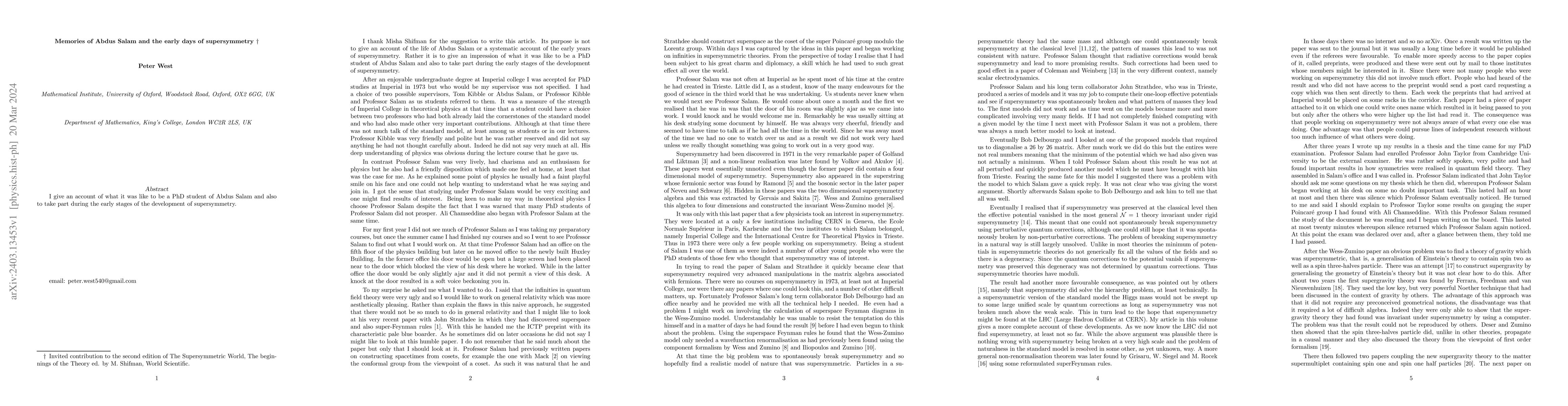 Thumbnail for Memories of Abdus Salam and the early days of supersymmetry