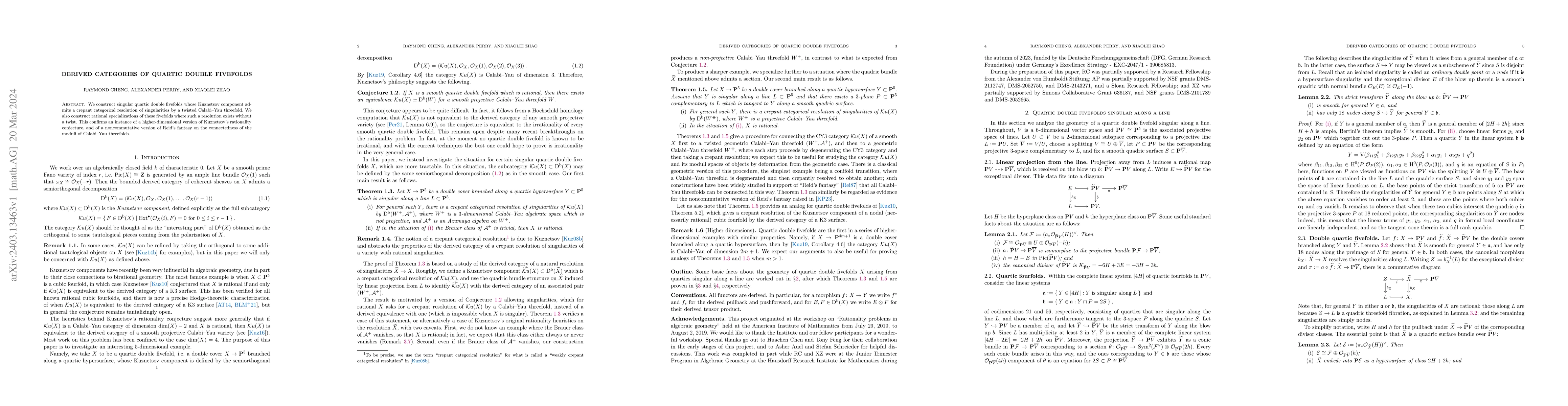Thumbnail for Derived categories of quartic double fivefolds