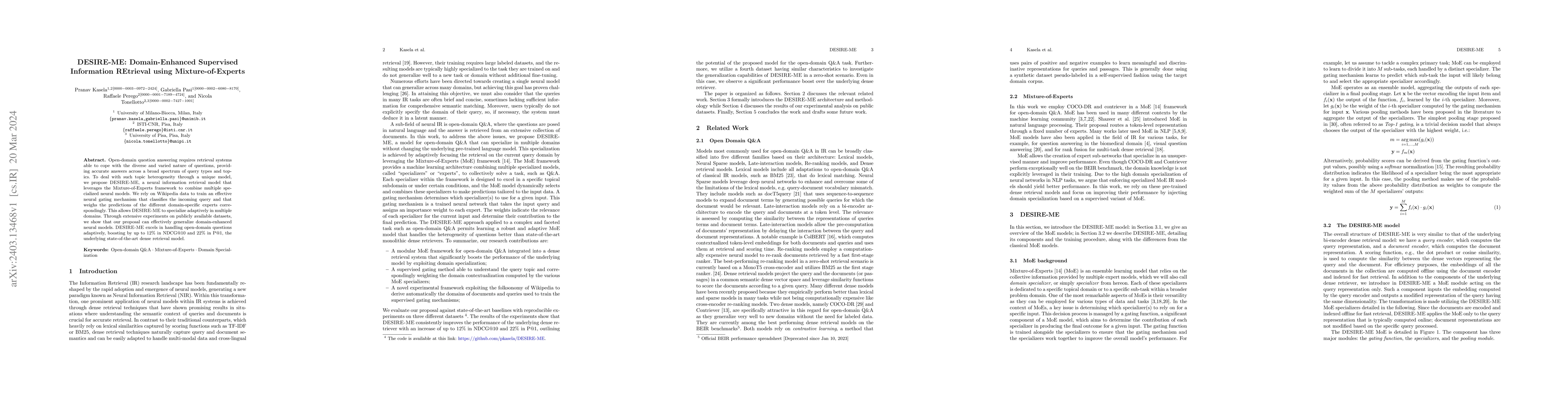 Thumbnail for DESIRE-ME: Domain-Enhanced Supervised Information REtrieval using
  Mixture-of-Experts