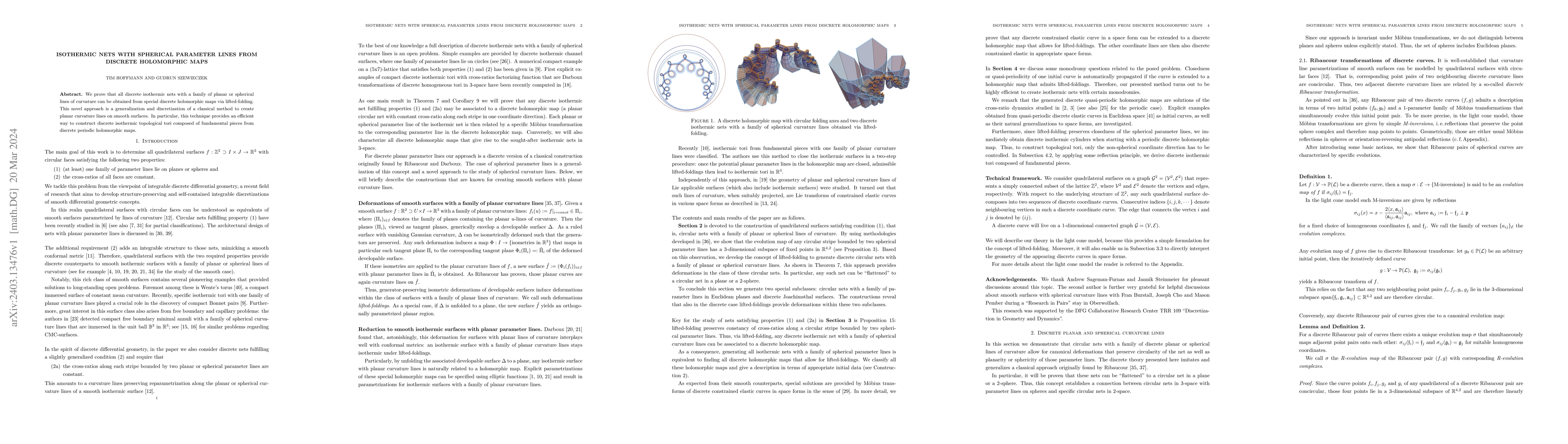 Thumbnail for Isothermic nets with spherical parameter lines from discrete holomorphic
  maps