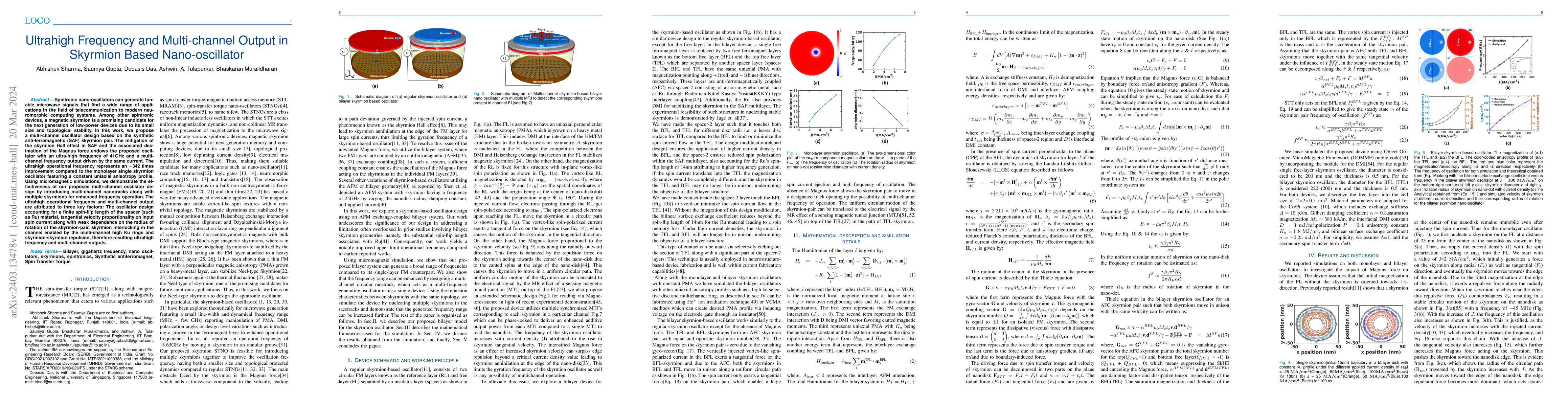 Thumbnail for Ultrahigh Frequency and Multi-channel Output in Skyrmion Based
  Nano-oscillator