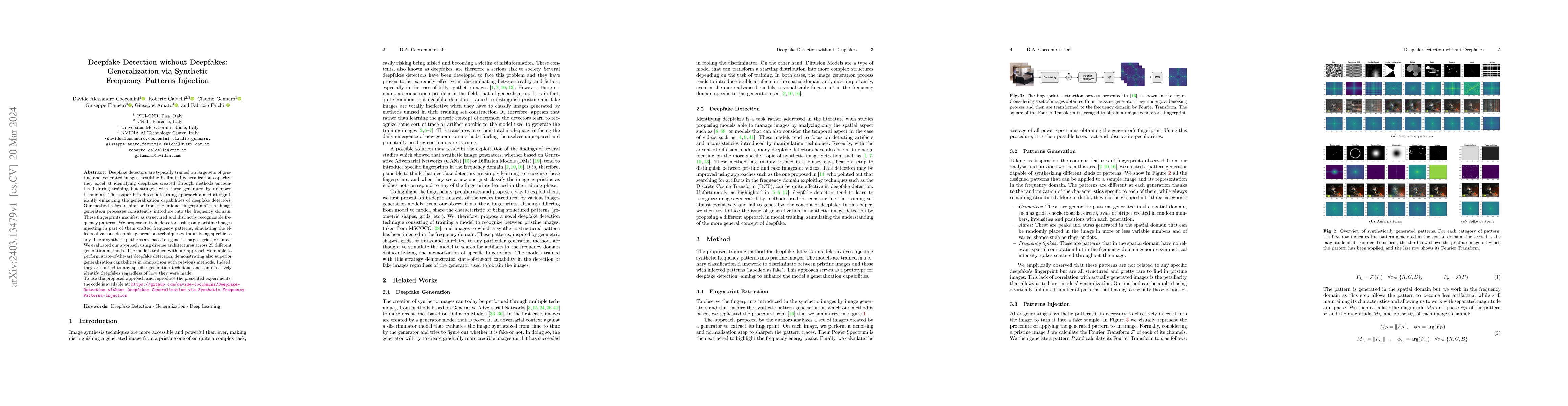 Thumbnail for Deepfake Detection without Deepfakes: Generalization via Synthetic
  Frequency Patterns Injection