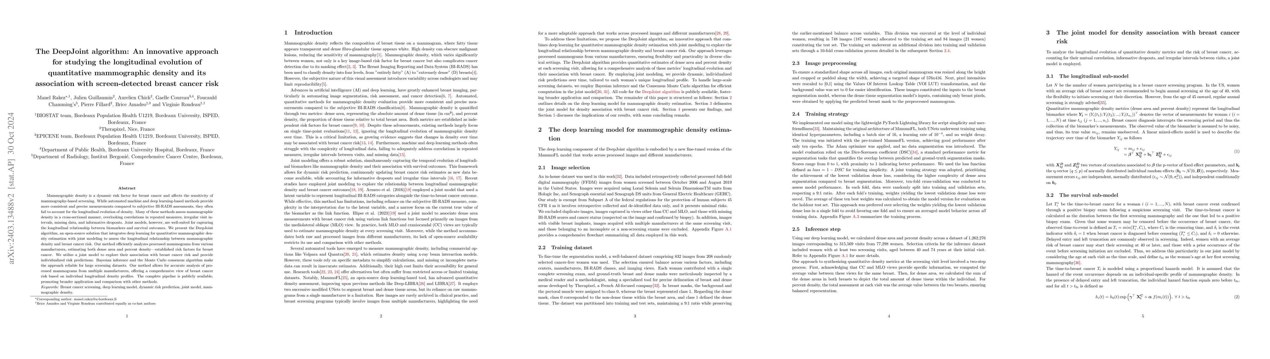Thumbnail for Longitudinal changes in deep learning-estimated breast density and their
  impact on the risk of screen-detected breast cancer: The DeepJoint Algorithm