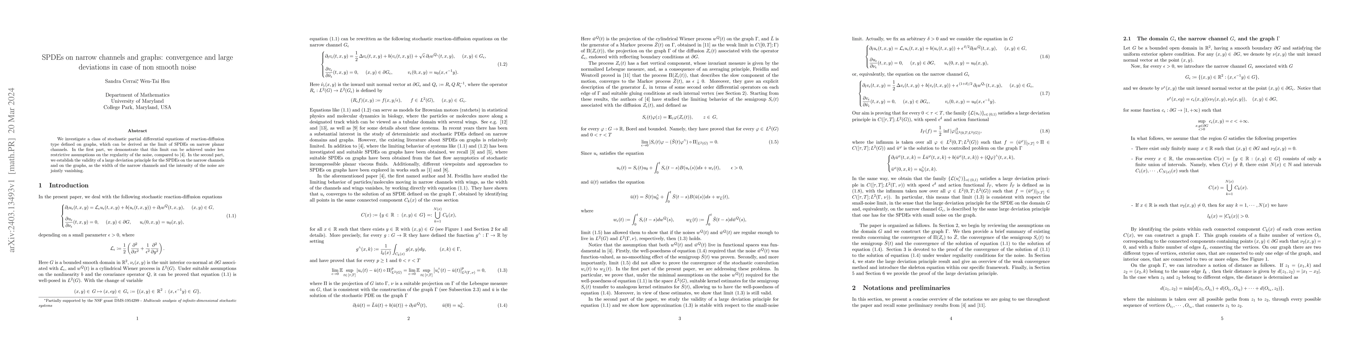 Thumbnail for SPDEs on narrow channels and graphs: convergence and large deviations in
  case of non smooth noise