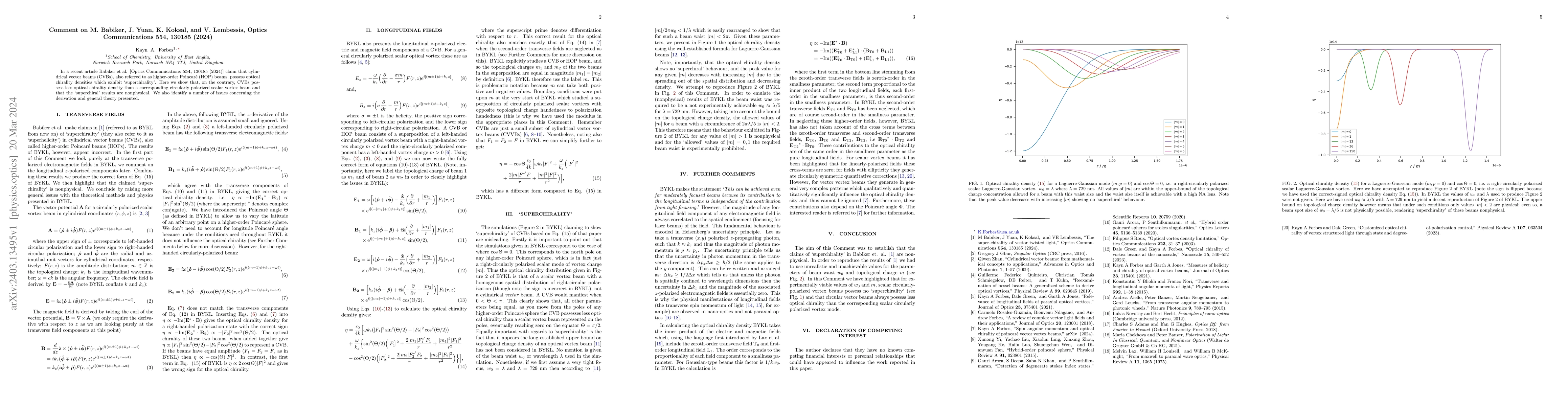 Thumbnail for Comment on M. Babiker, J. Yuan, K. Koksal, and V. Lembessis, Optics
  Communications 554, 130185 (2024)