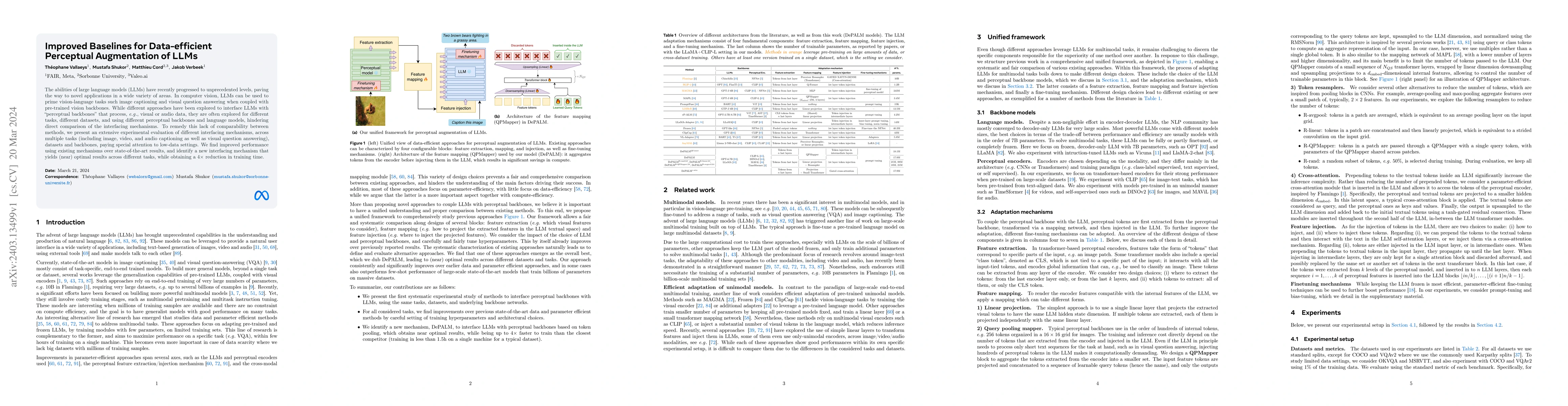 Thumbnail for Improved Baselines for Data-efficient Perceptual Augmentation of LLMs