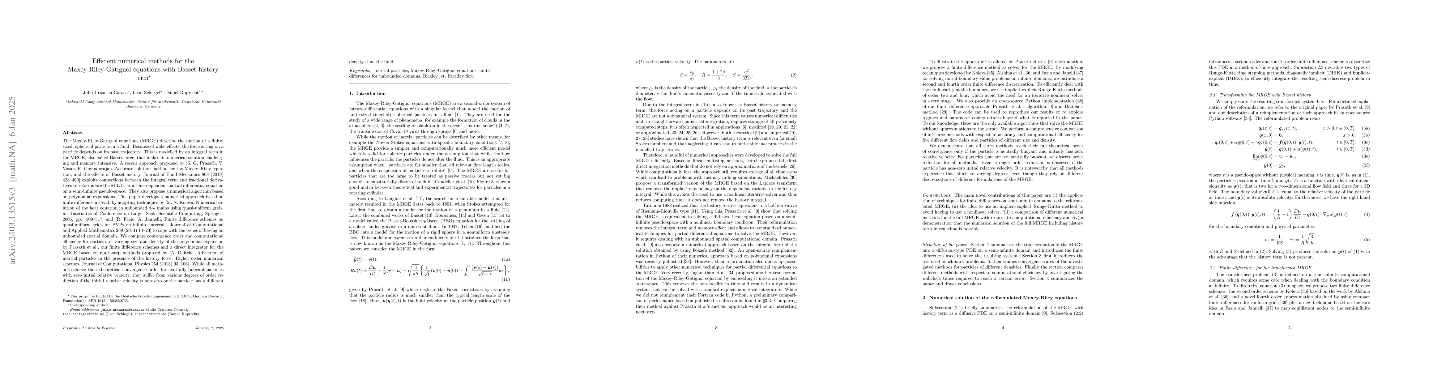 Thumbnail for Efficient numerical methods for the Maxey-Riley equations with Basset
  history term