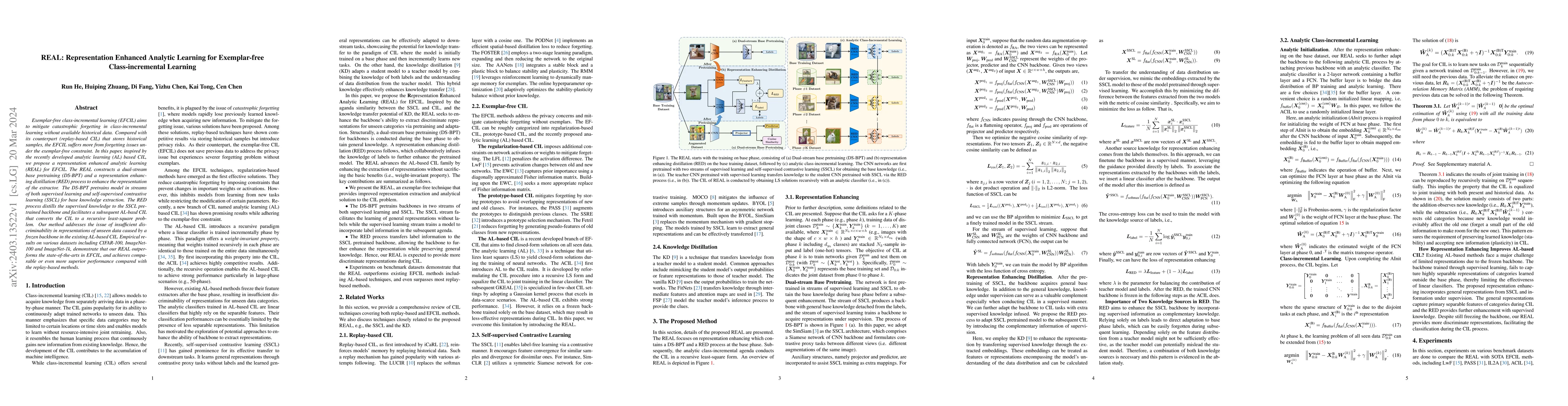 Thumbnail for REAL: Representation Enhanced Analytic Learning for Exemplar-free
  Class-incremental Learning