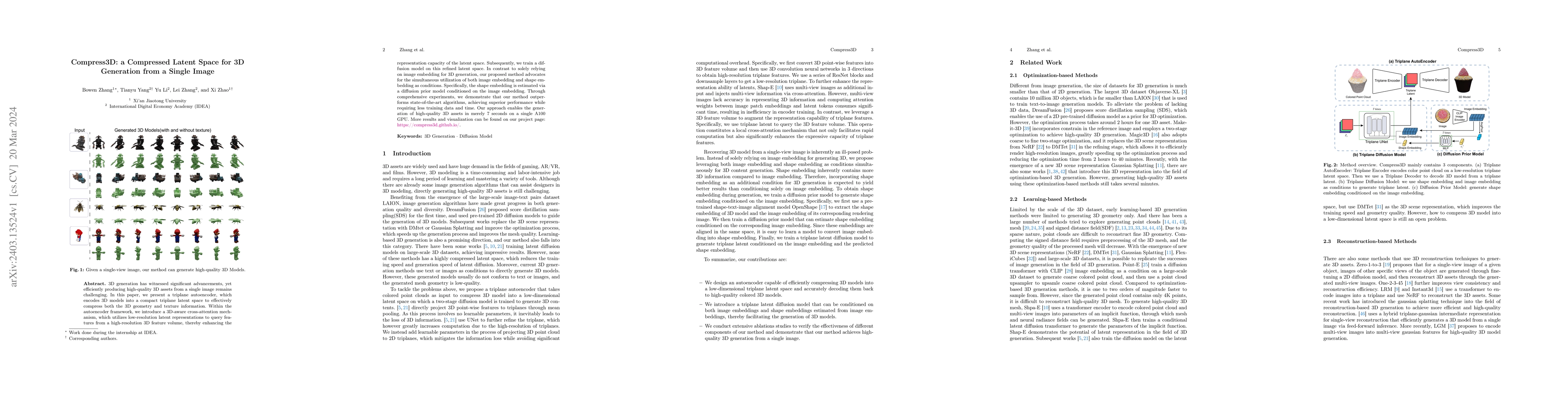 Thumbnail for Compress3D: a Compressed Latent Space for 3D Generation from a Single
  Image