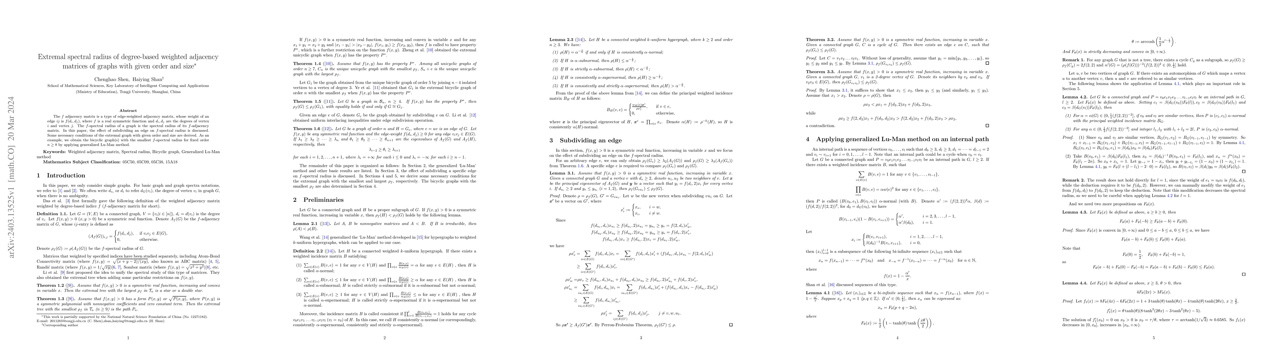 Thumbnail for Extremal spectral radius of degree-based weighted adjacency matrices of
  graphs with given order and size