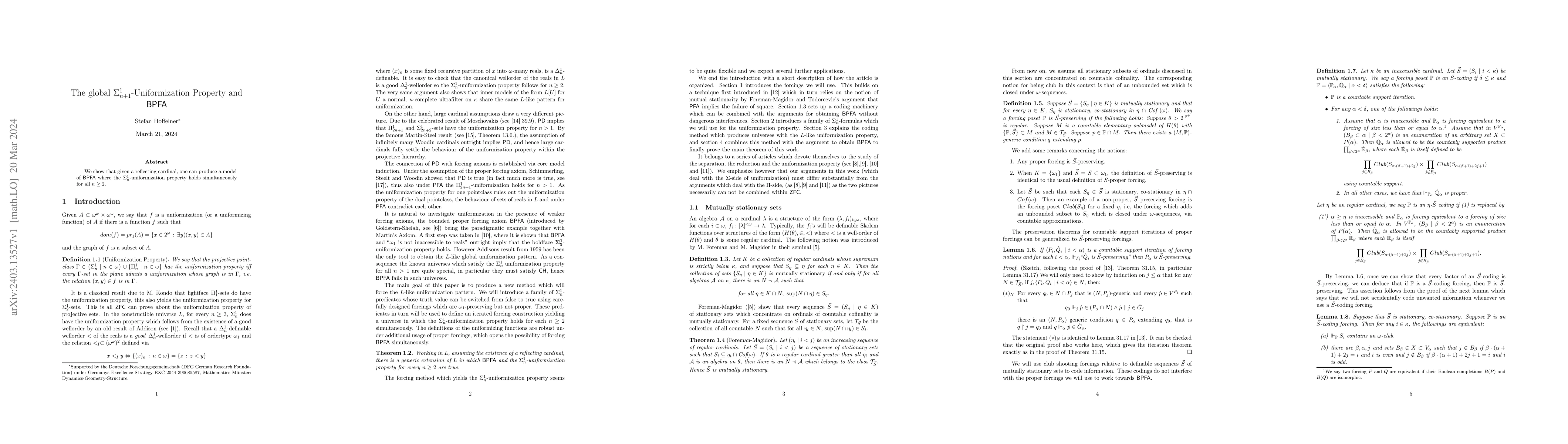 Thumbnail for The global $\Sigma^1_{n+1}$-Uniformization Property and $\mathsf{BPFA}$