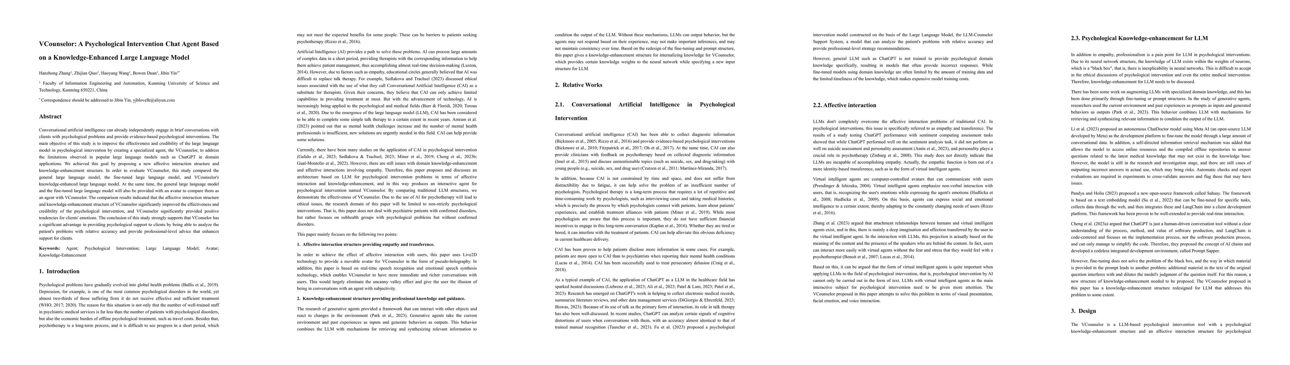 Thumbnail for VCounselor: A Psychological Intervention Chat Agent Based on a
  Knowledge-Enhanced Large Language Model
