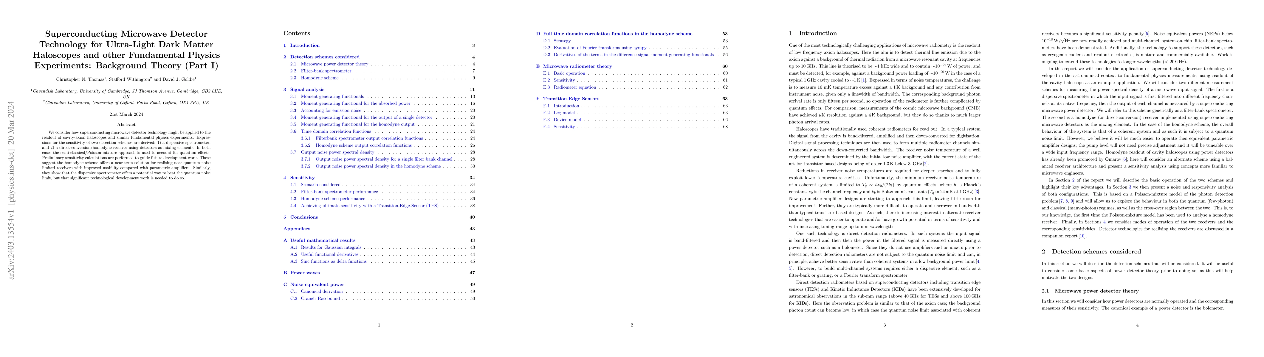 Thumbnail for Superconducting Microwave Detector Technology for Ultra-Light Dark
  Matter Haloscopes and other Fundamental Physics Experiments: Background
  Theory (Part I)