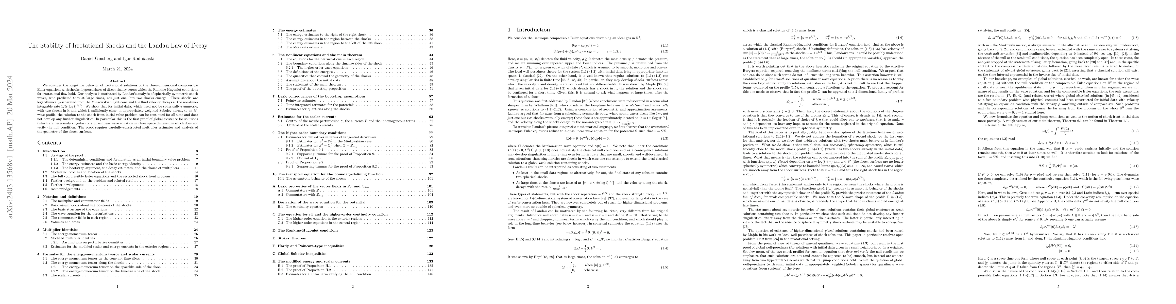 Thumbnail for The stability of irrotational shocks and the Landau law of decay