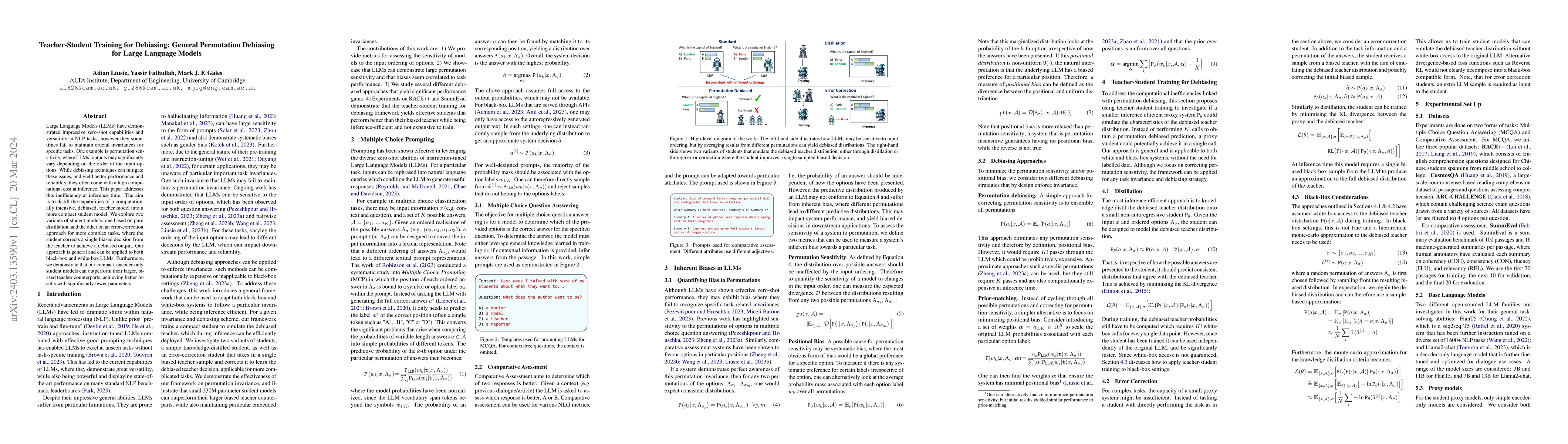 Thumbnail for Teacher-Student Training for Debiasing: General Permutation Debiasing
  for Large Language Models