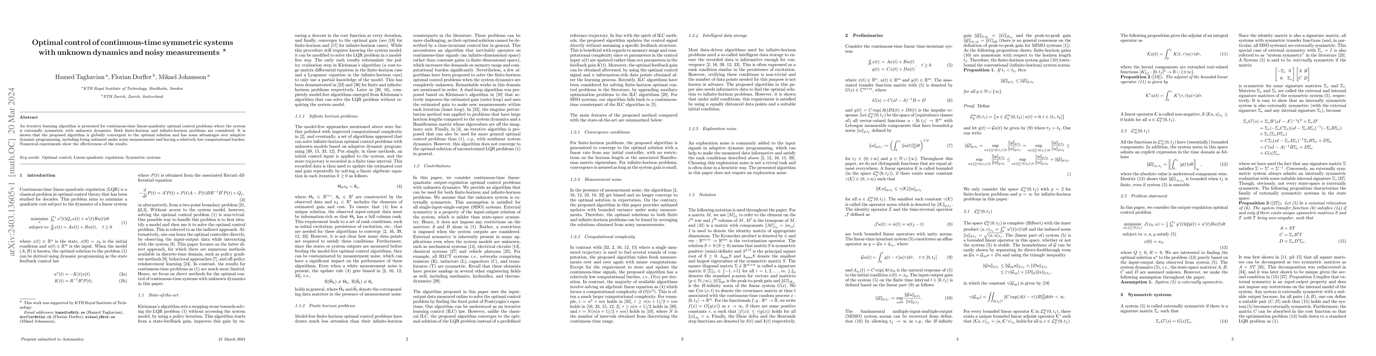 Thumbnail for Optimal control of continuous-time symmetric systems with unknown
  dynamics and noisy measurements
