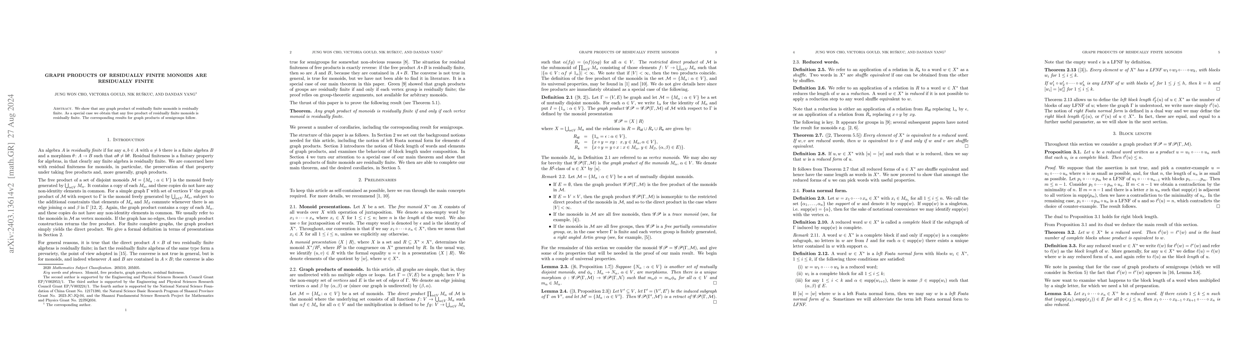 Thumbnail for Graph products of residually finite monoids are residually finite