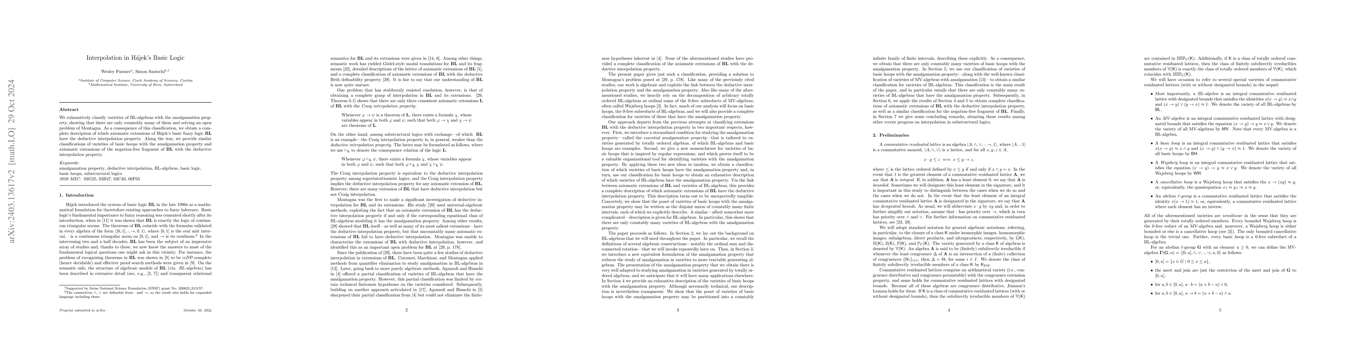 Thumbnail for Interpolation in H\'ajek's Basic Logic