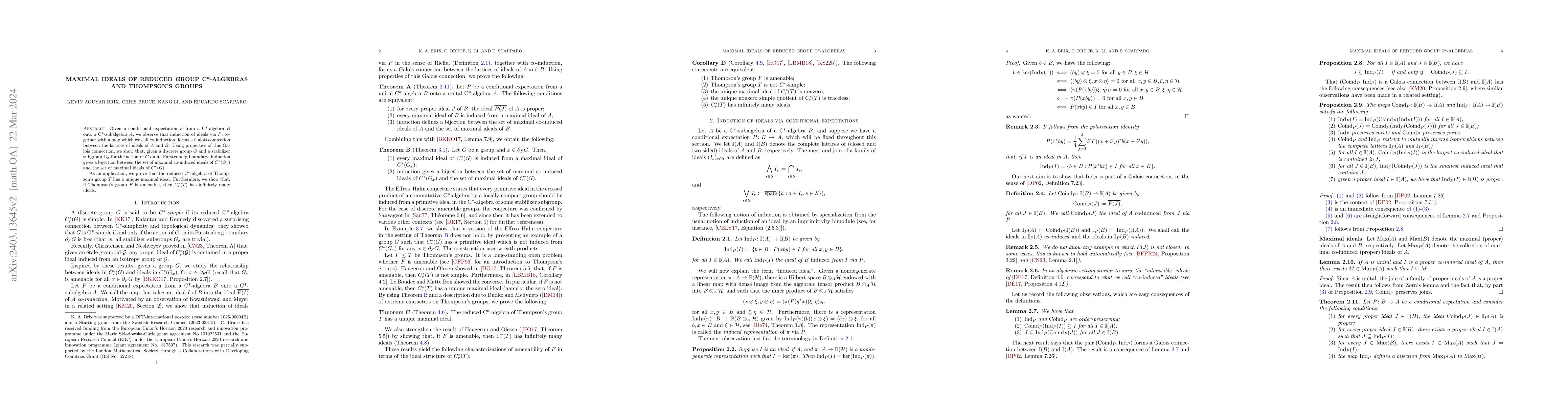 Thumbnail for Maximal ideals of reduced group C*-algebras and Thompson's groups