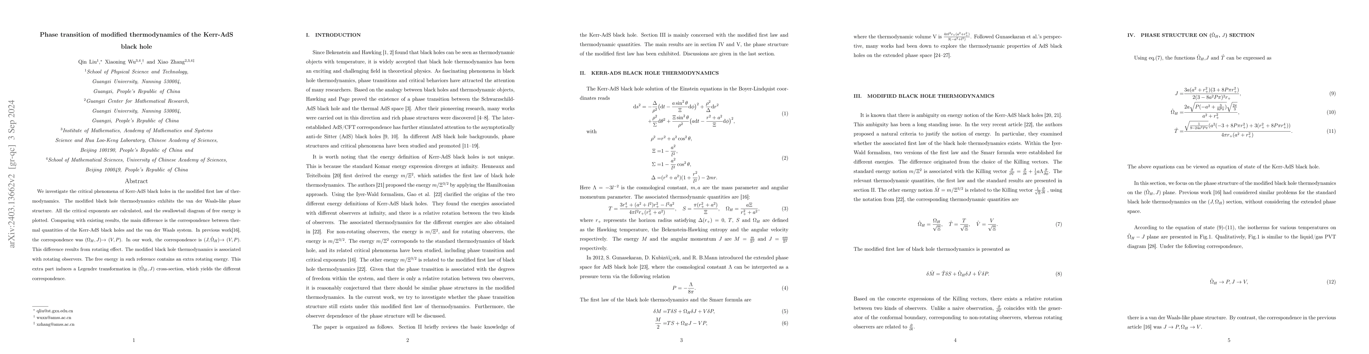 Thumbnail for Phase transition of modified thermodynamics of the Kerr-AdS black hole