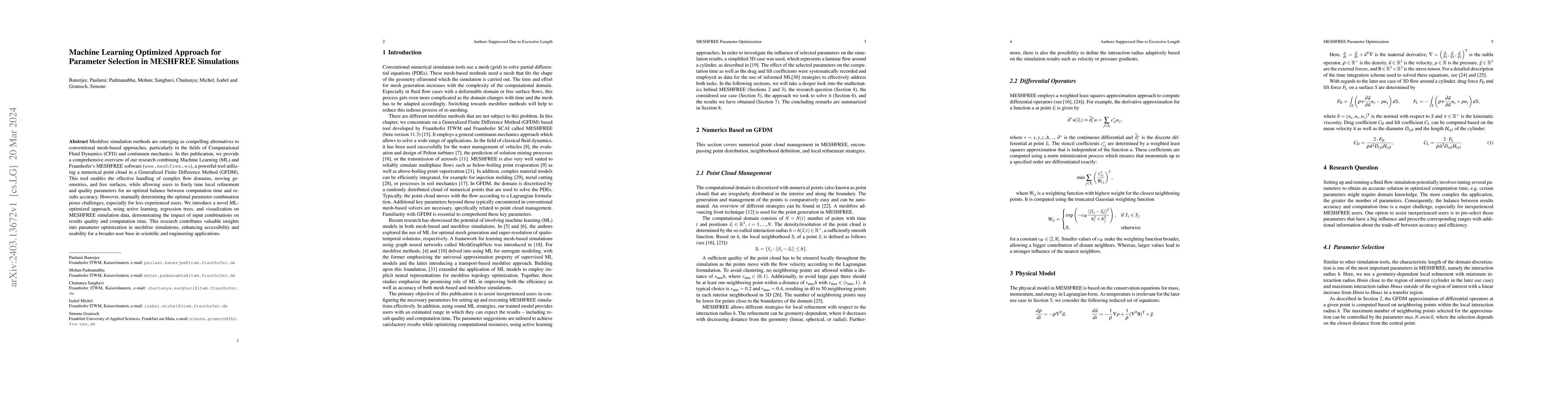 Thumbnail for Machine Learning Optimized Approach for Parameter Selection in MESHFREE
  Simulations