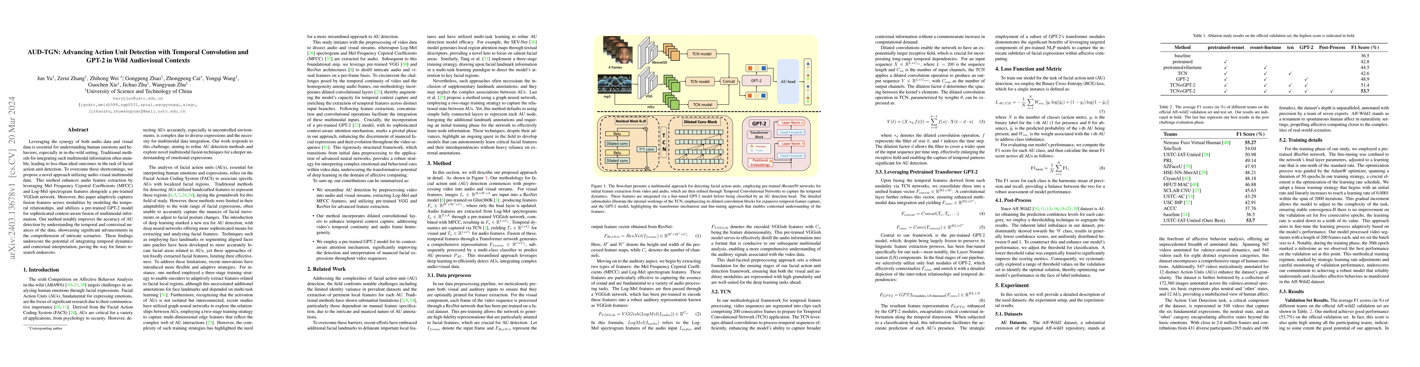 Thumbnail for AUD-TGN: Advancing Action Unit Detection with Temporal Convolution and
  GPT-2 in Wild Audiovisual Contexts