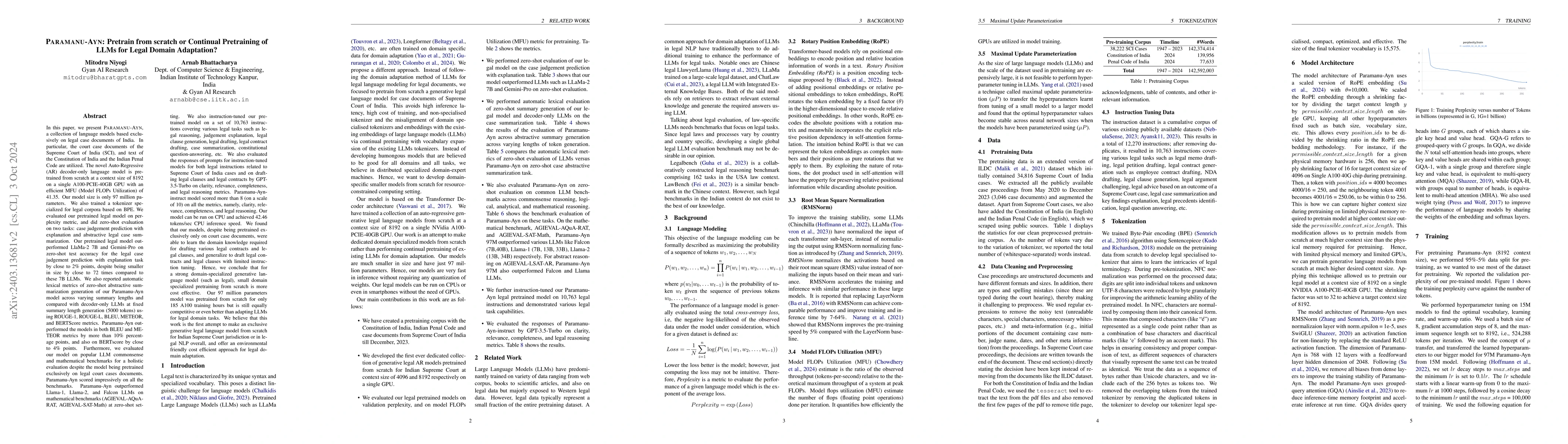 Thumbnail for PARAMANU-AYN: An Efficient Novel Generative and Instruction-tuned
  Language Model for Indian Legal Case Documents