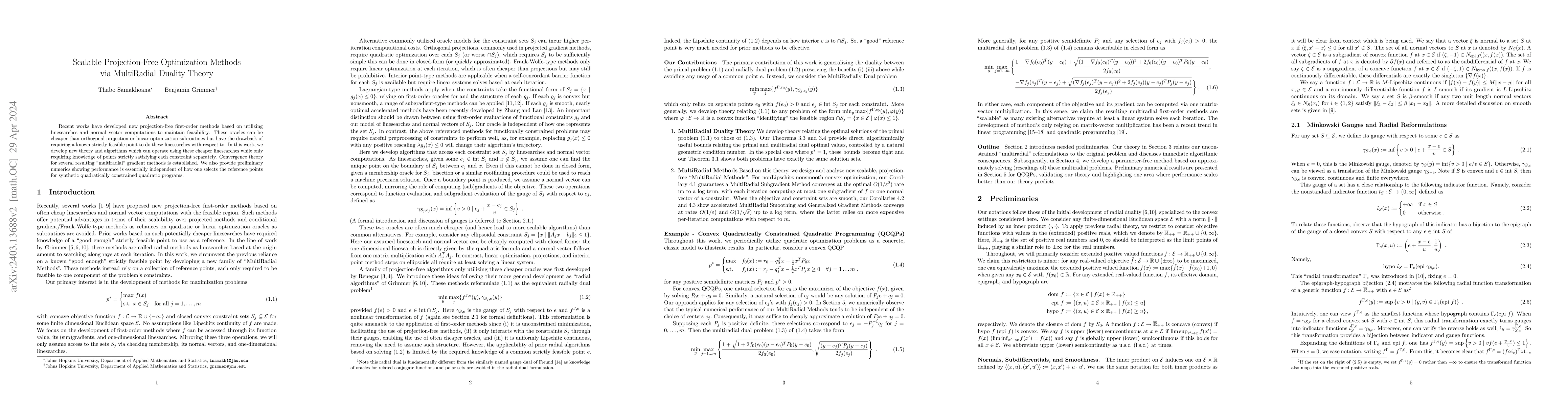 Thumbnail for Scalable Projection-Free Optimization Methods via MultiRadial Duality
  Theory