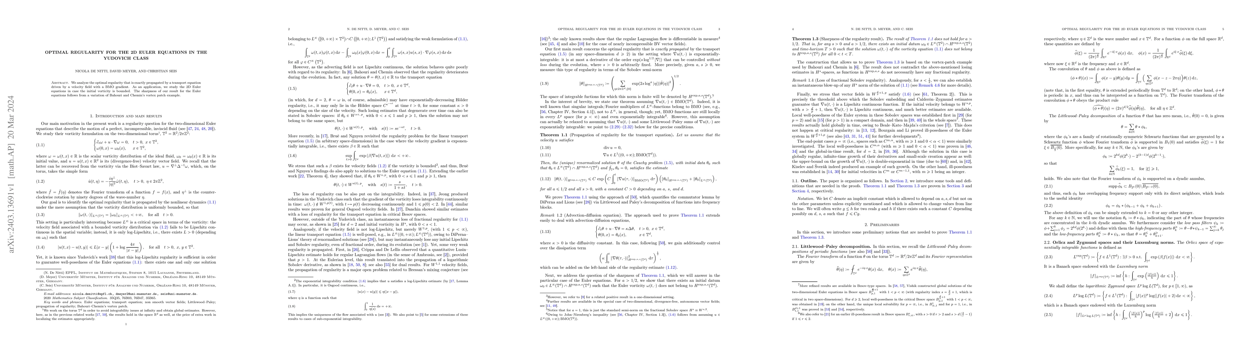 Thumbnail for Optimal Regularity for the 2D Euler Equations in the Yudovich class