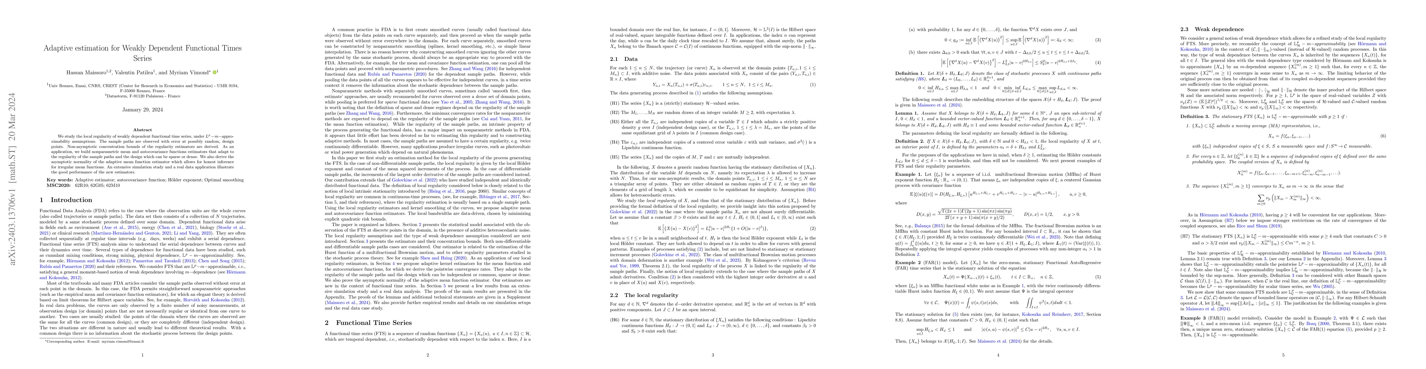 Thumbnail for Adaptive estimation for Weakly Dependent Functional Times Series