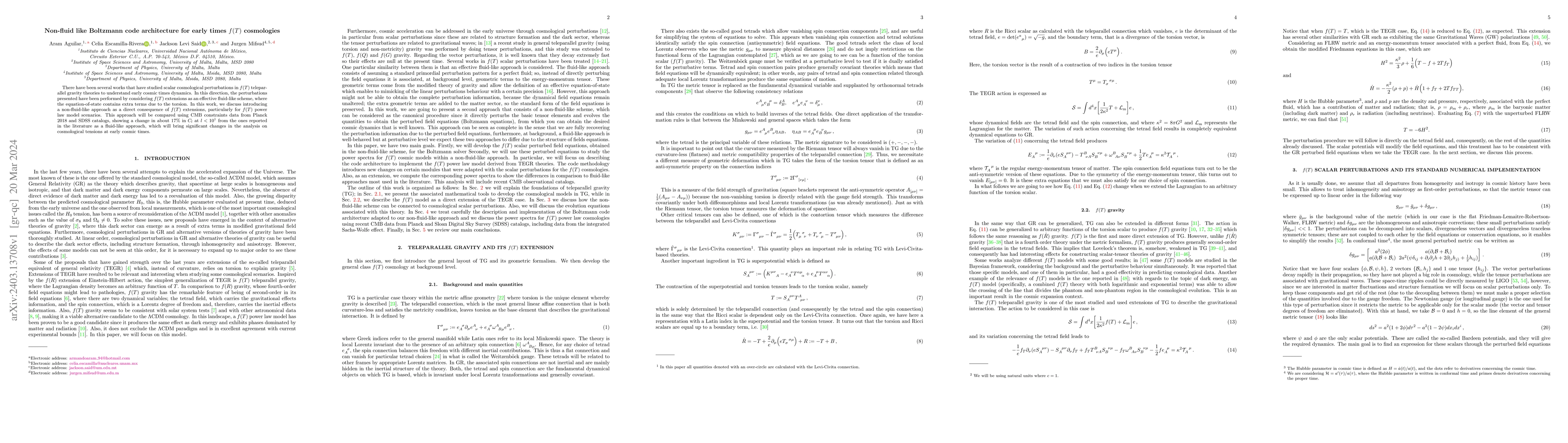 Thumbnail for Non-fluid like Boltzmann code architecture for early times f(T)
  cosmologies