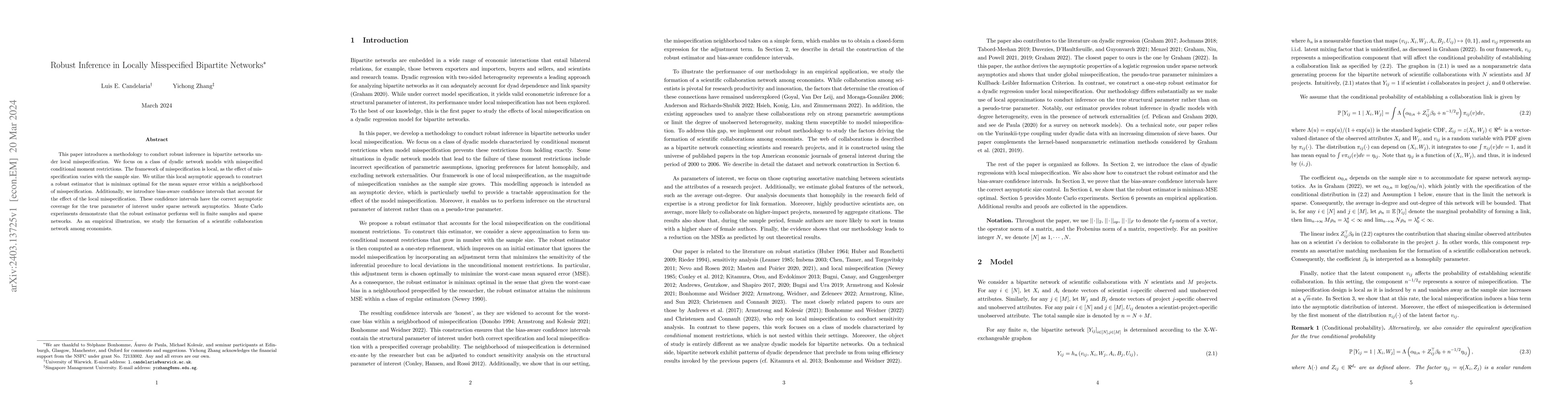 Thumbnail for Robust Inference in Locally Misspecified Bipartite Networks