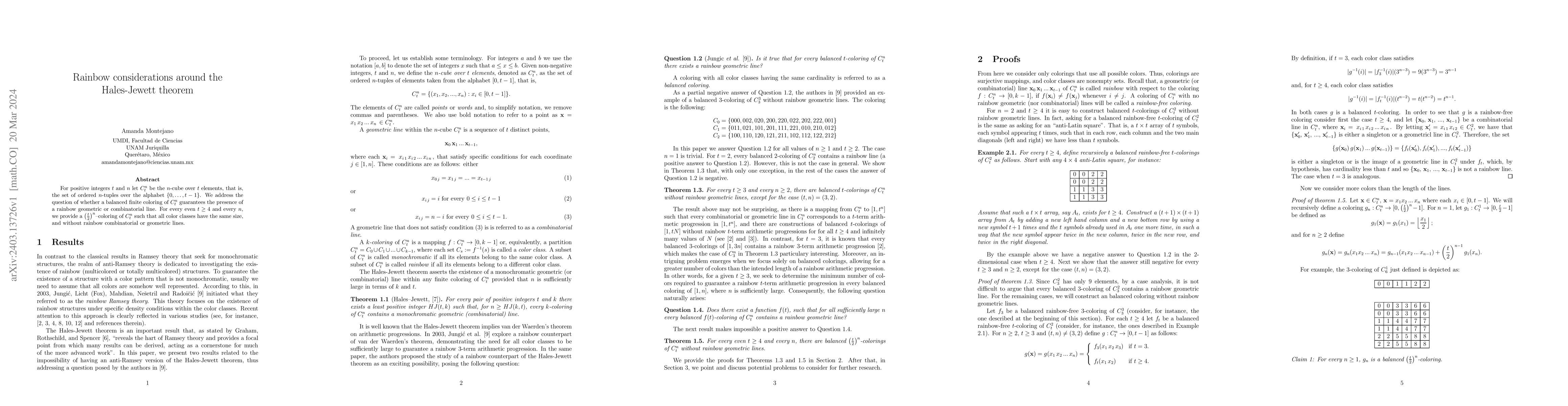 Thumbnail for Rainbow considerations around the Hales-Jewett theorem