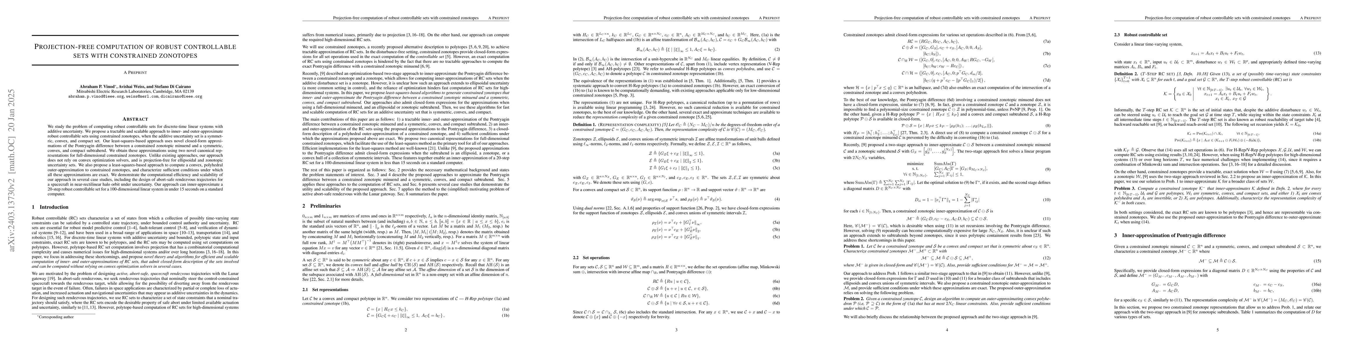 Thumbnail for Projection-free computation of robust controllable sets with constrained
  zonotopes