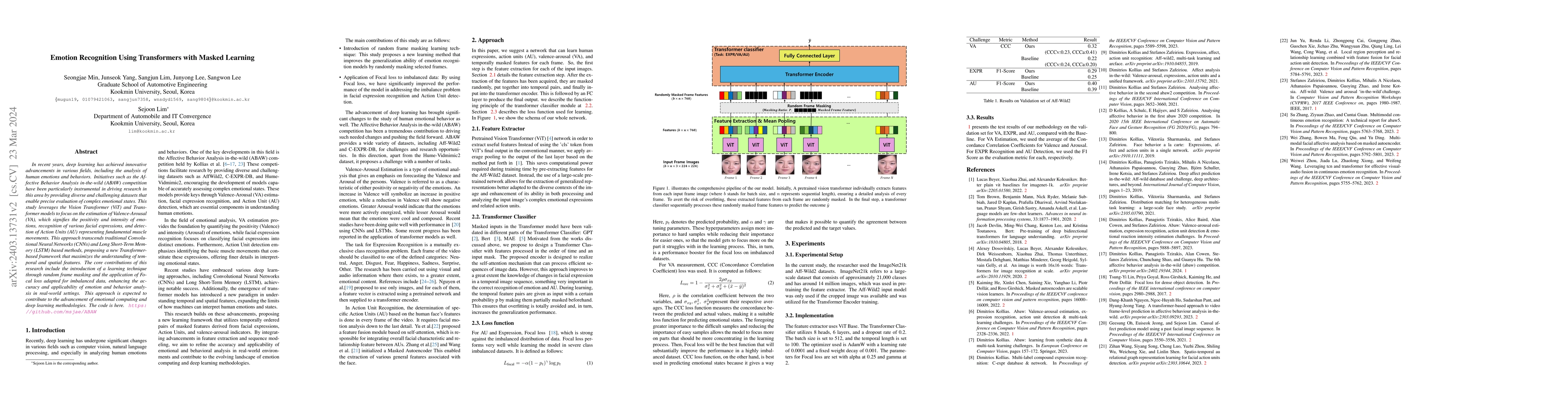 Thumbnail for Emotion Recognition Using Transformers with Masked Learning