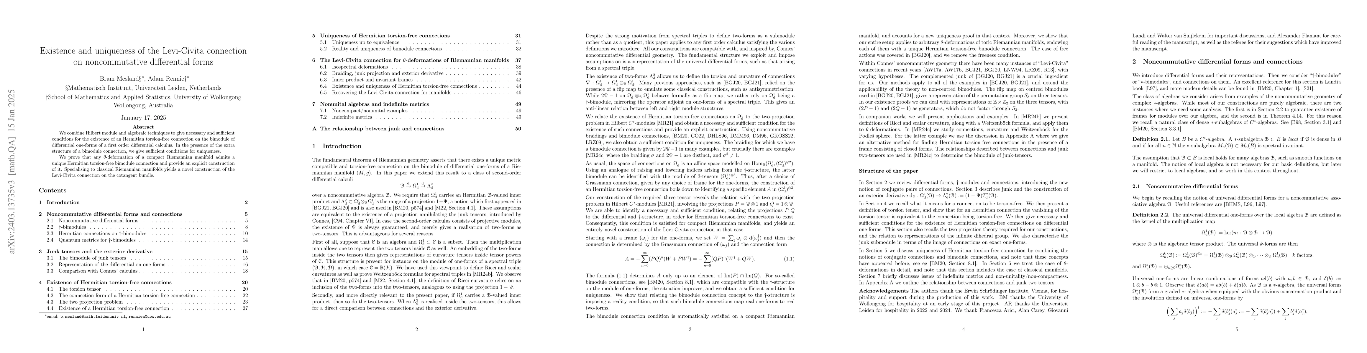 Thumbnail for Existence and uniqueness of the Levi-Civita connection on noncommutative
  differential forms