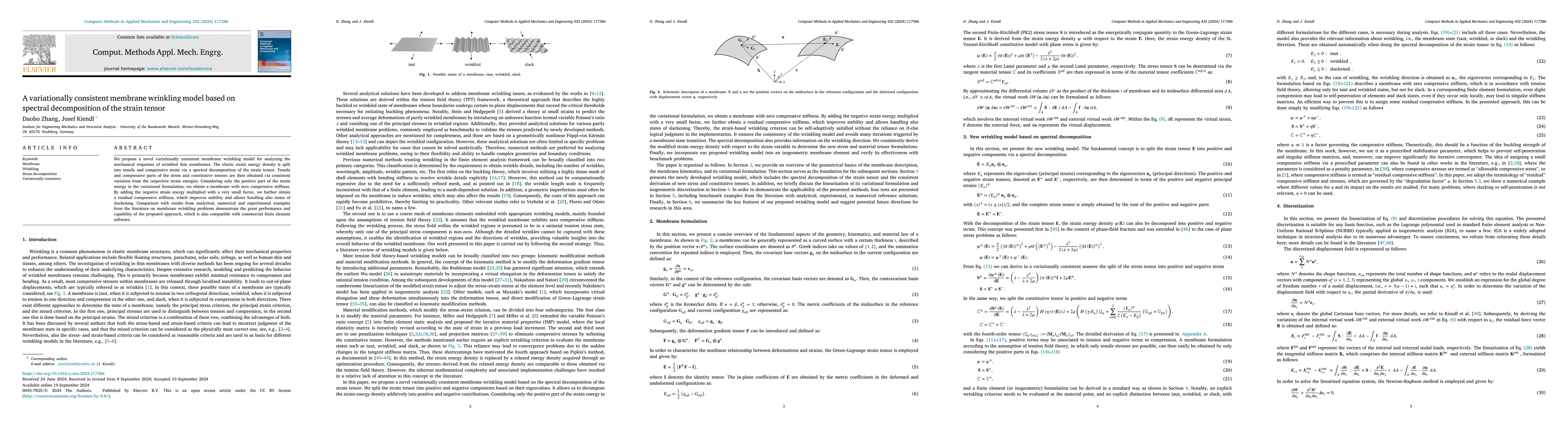 Thumbnail for A variationally consistent membrane wrinkling model based on
  tension-compression decomposition of the strain tensor