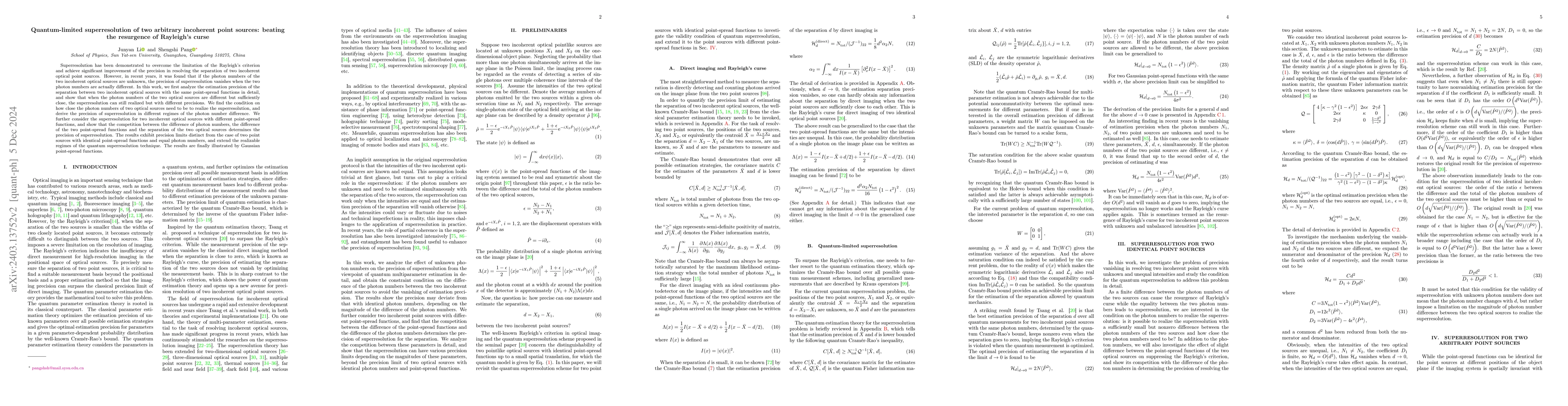Thumbnail for Quantum-limited superresolution of two incoherent point sources with
  unknown photon numbers
