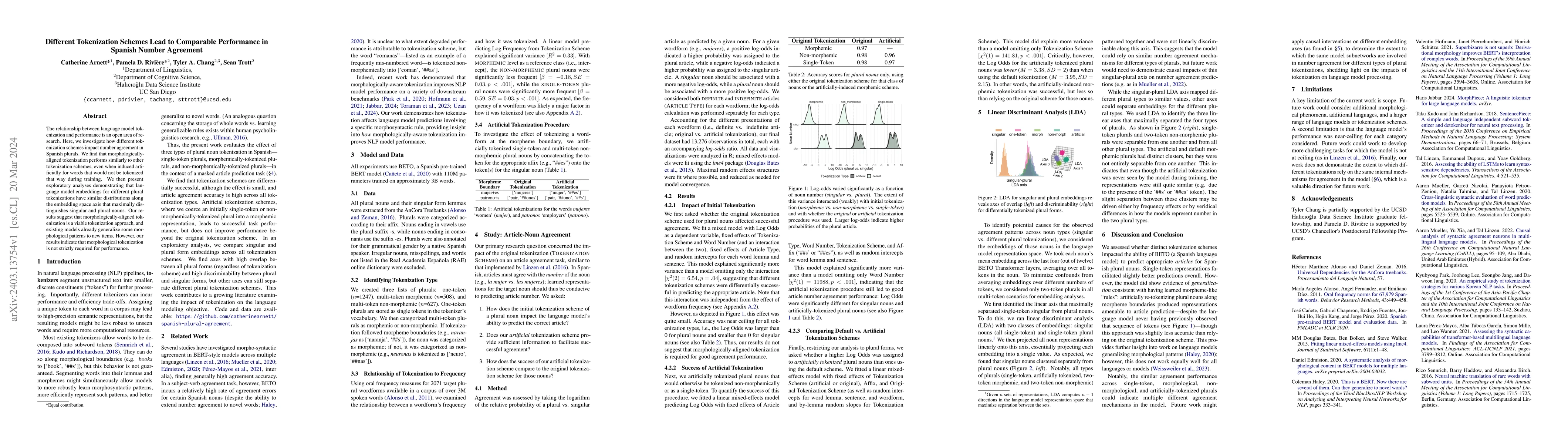 Thumbnail for Different Tokenization Schemes Lead to Comparable Performance in Spanish
  Number Agreement
