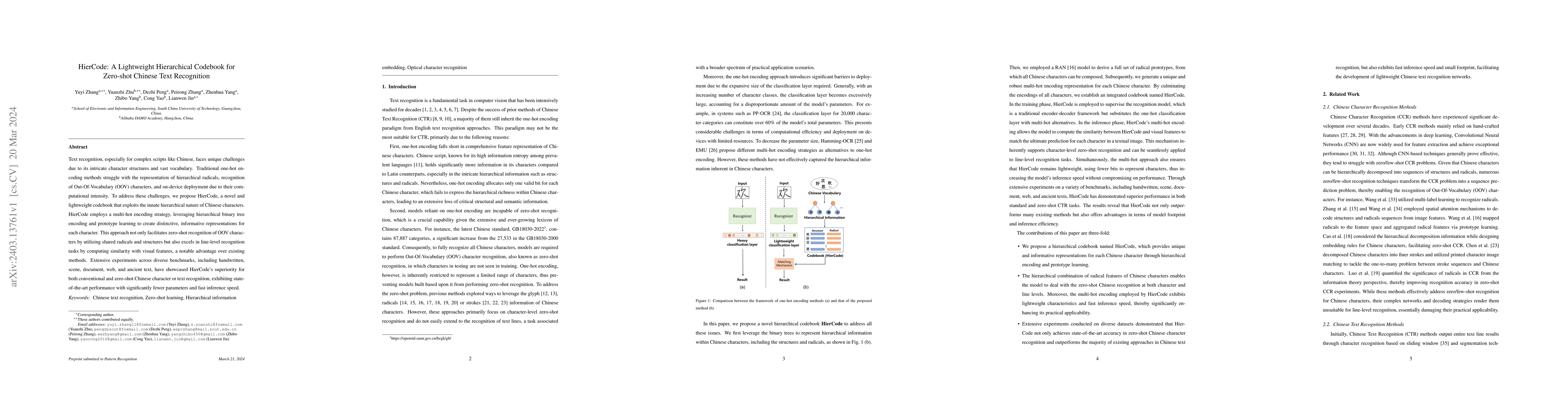 Thumbnail for HierCode: A Lightweight Hierarchical Codebook for Zero-shot Chinese Text
  Recognition