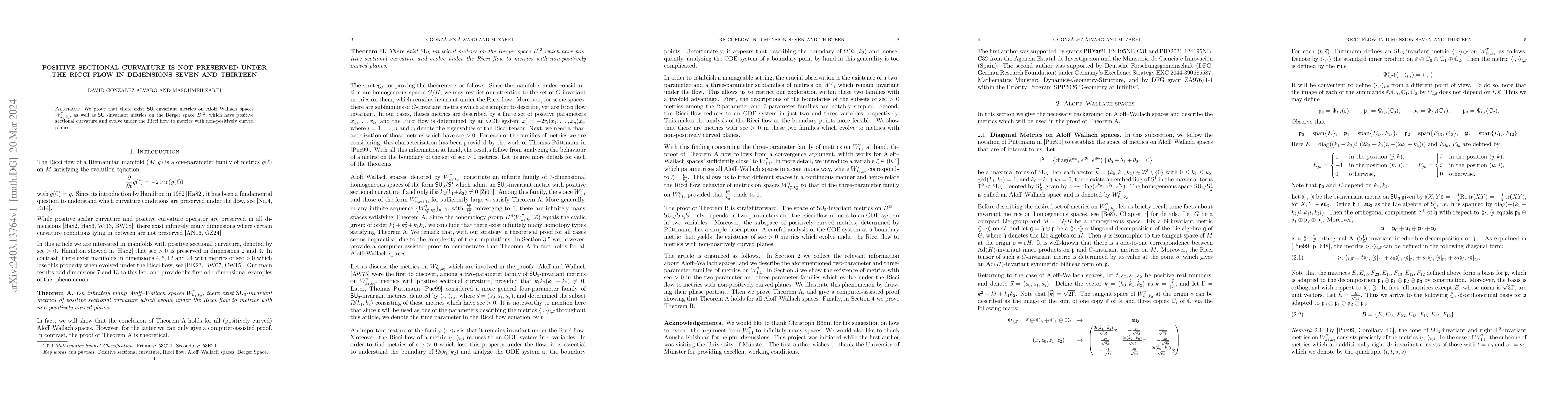 Thumbnail for Positive sectional curvature is not preserved under the Ricci flow in
  dimensions seven and thirteen