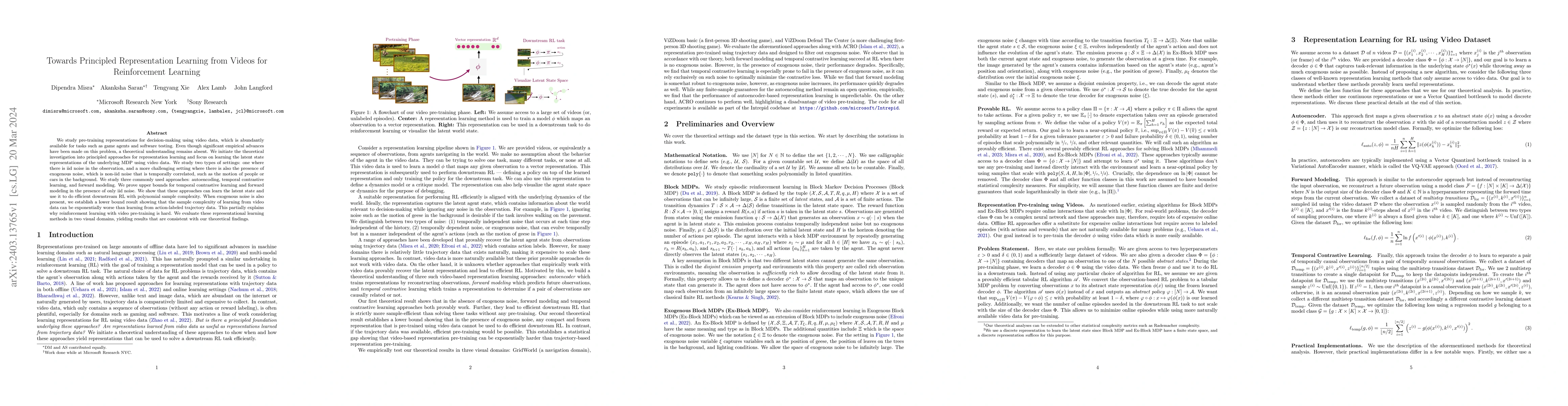 Thumbnail for Towards Principled Representation Learning from Videos for Reinforcement
  Learning