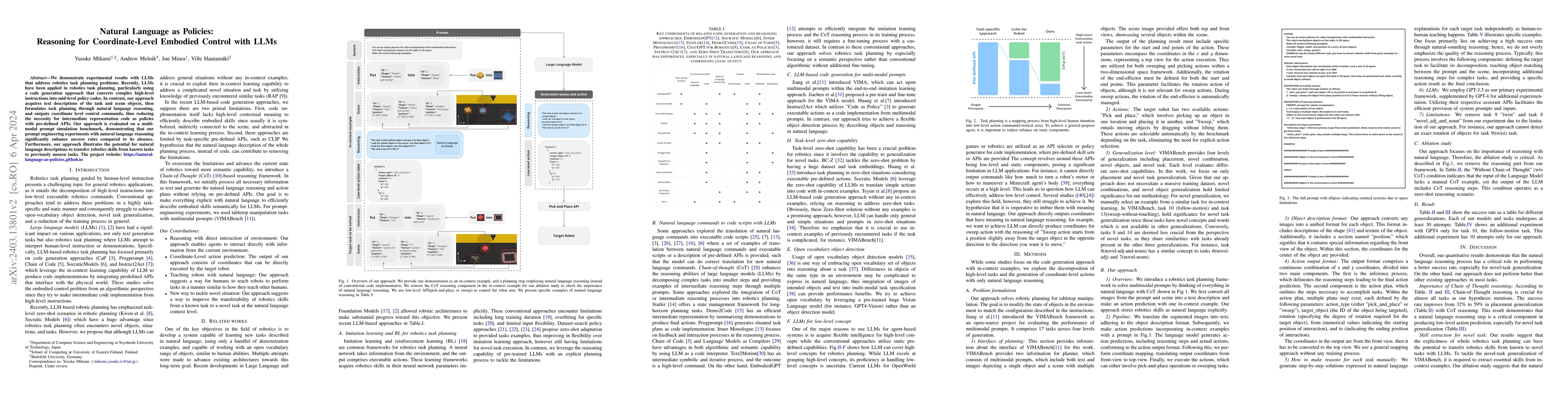 Thumbnail for Natural Language as Policies: Reasoning for Coordinate-Level Embodied
  Control with LLMs