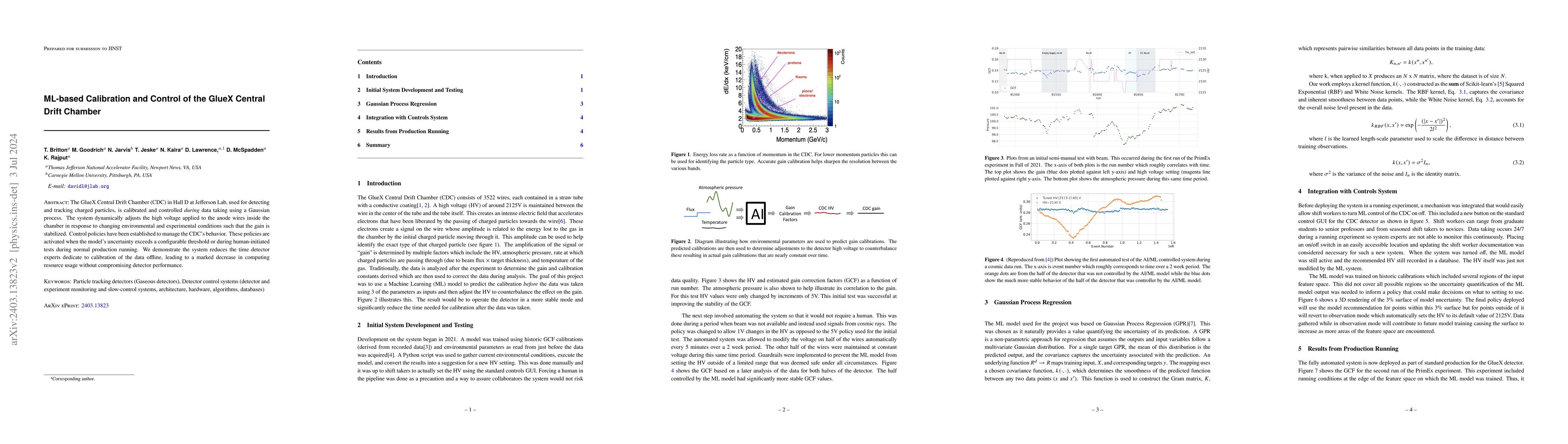 Thumbnail for ML-based Calibration and Control of the GlueX Central Drift Chamber