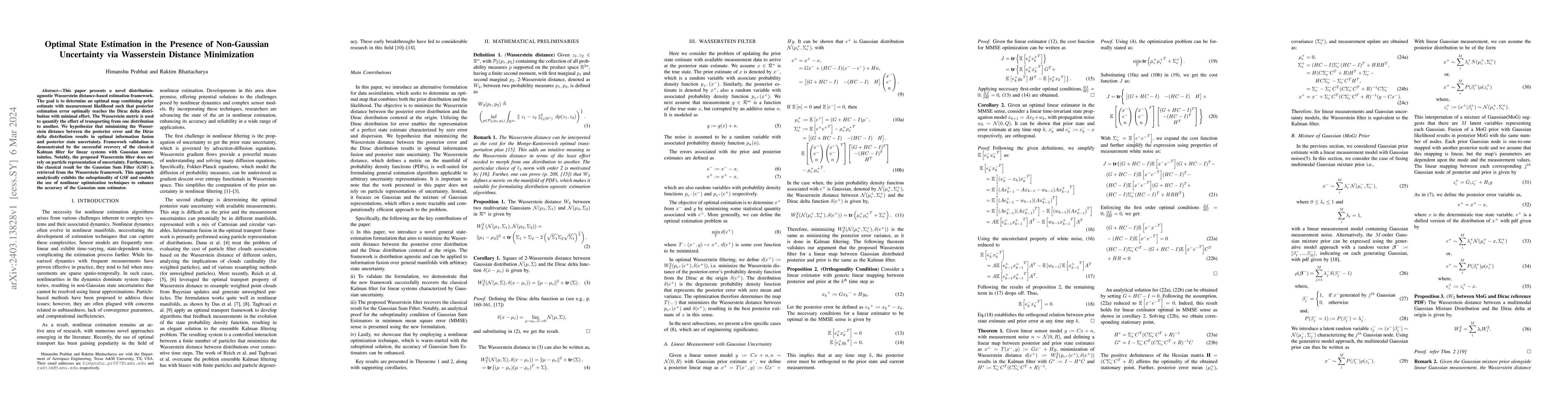 Thumbnail for Optimal State Estimation in the Presence of Non-Gaussian Uncertainty via
  Wasserstein Distance Minimization