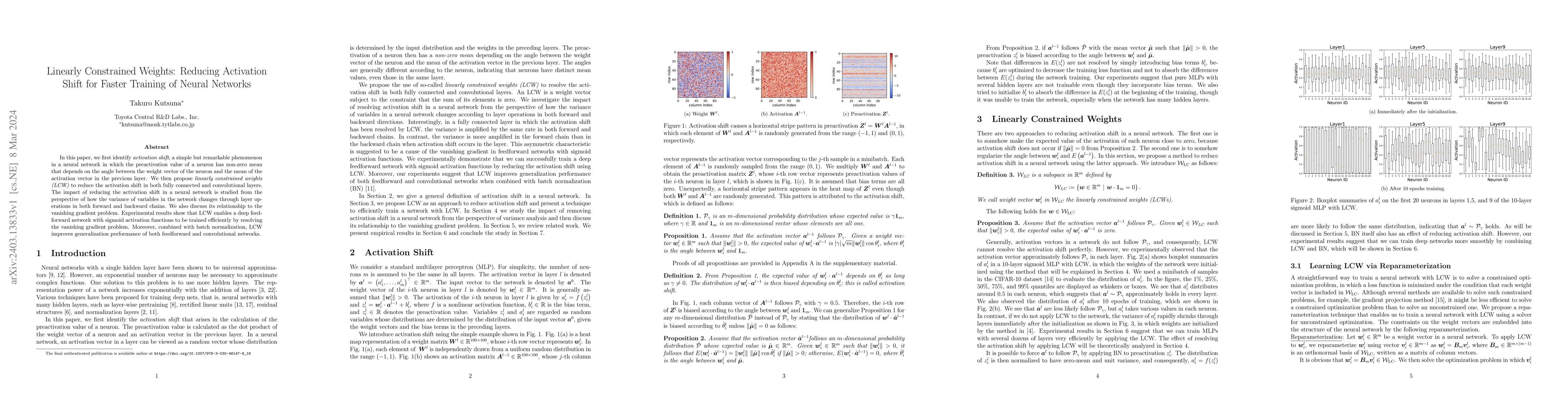 Thumbnail for Linearly Constrained Weights: Reducing Activation Shift for Faster
  Training of Neural Networks