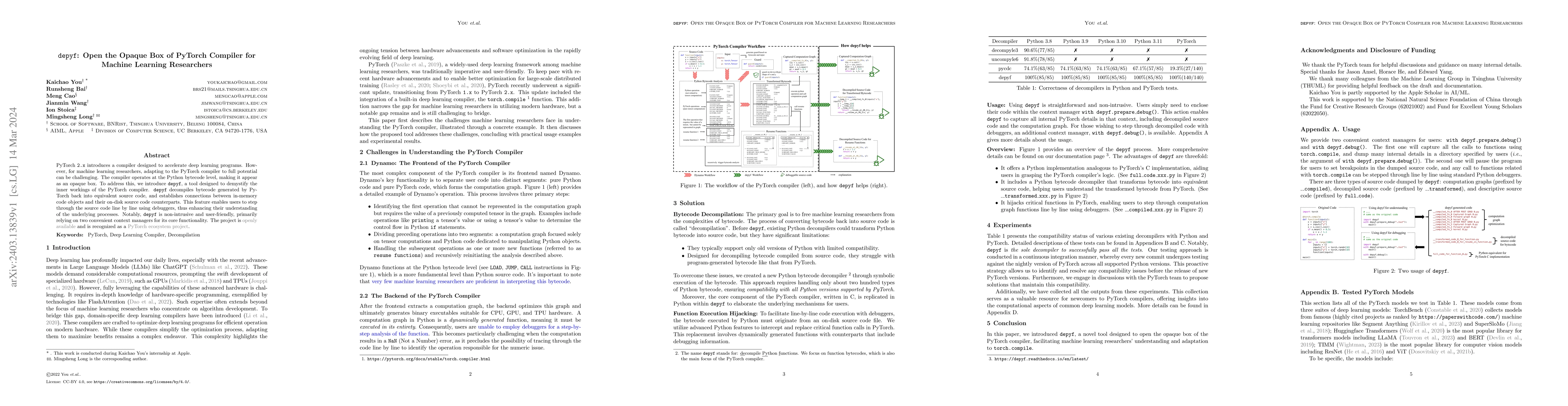 Thumbnail for depyf: Open the Opaque Box of PyTorch Compiler for Machine Learning
  Researchers