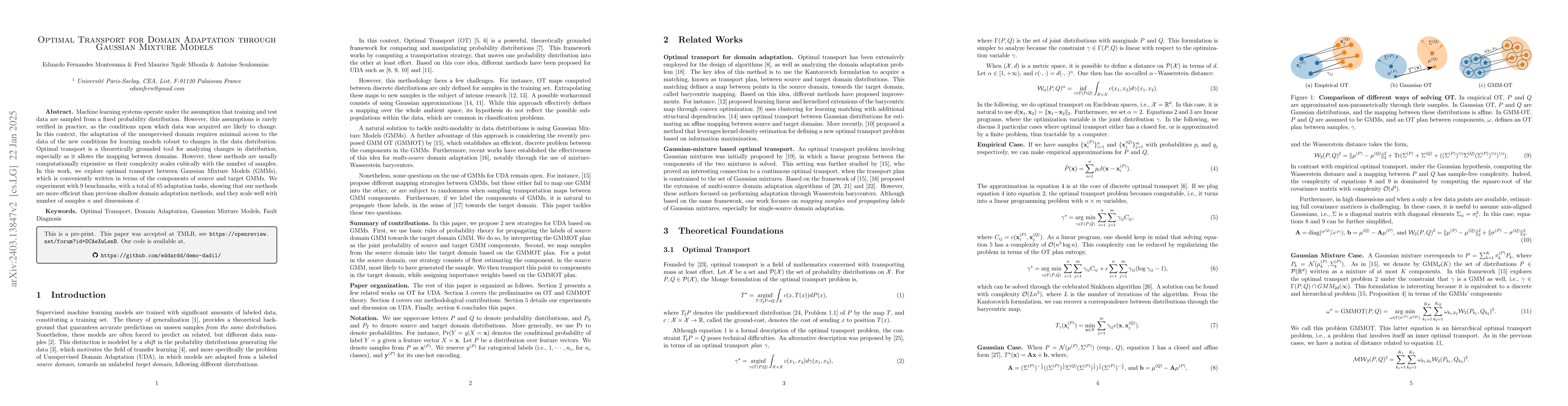 Thumbnail for Optimal Transport for Domain Adaptation through Gaussian Mixture Models