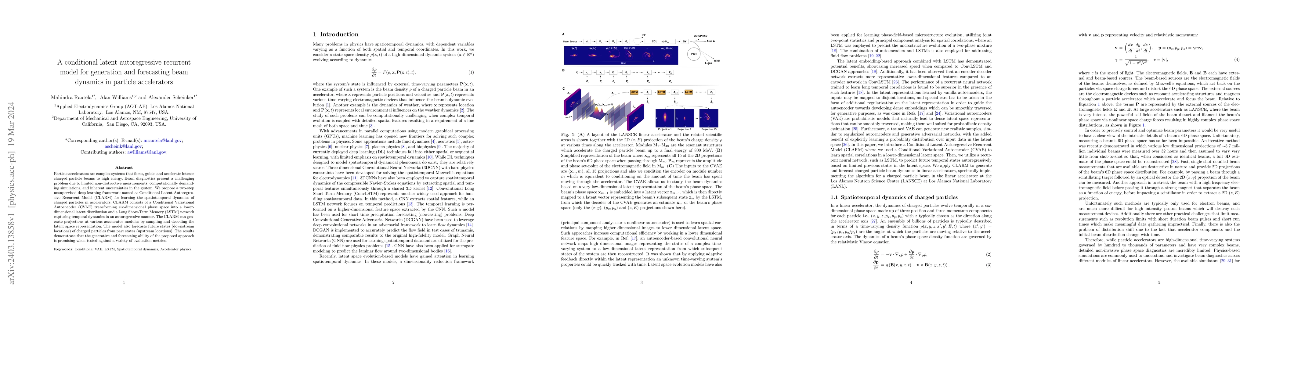 Thumbnail for A conditional latent autoregressive recurrent model for generation and
  forecasting of beam dynamics in particle accelerators